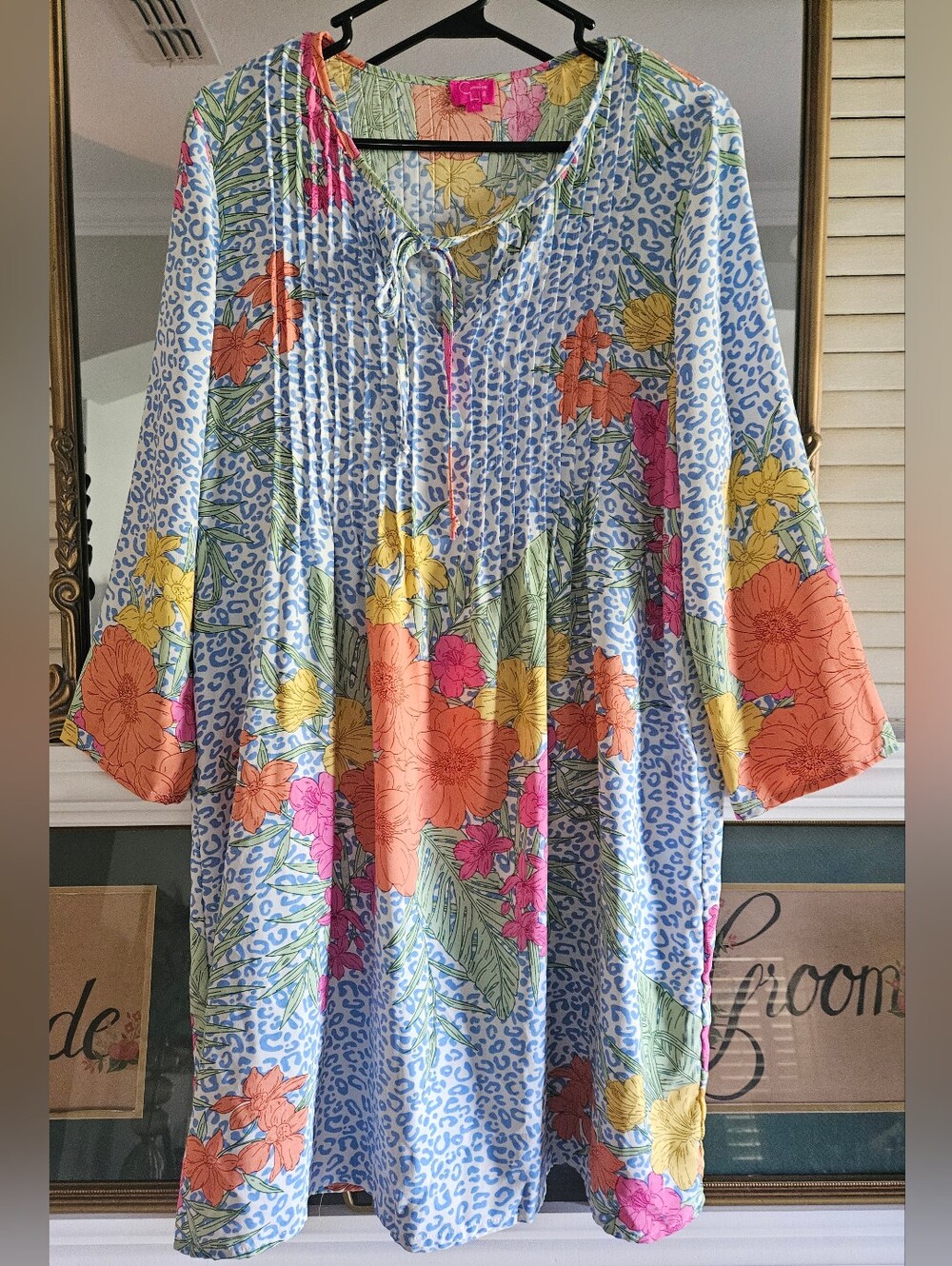 Caroline Hill Tropical Floral Leopard Print Dress Large